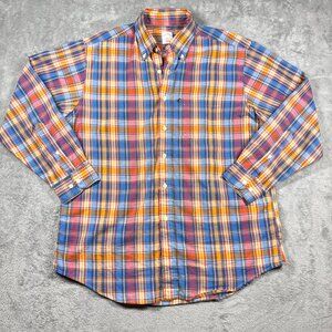 Brooks Brothers Men’s L Blue Orange Plaid Button Down Long‎ Sleeve Shirt